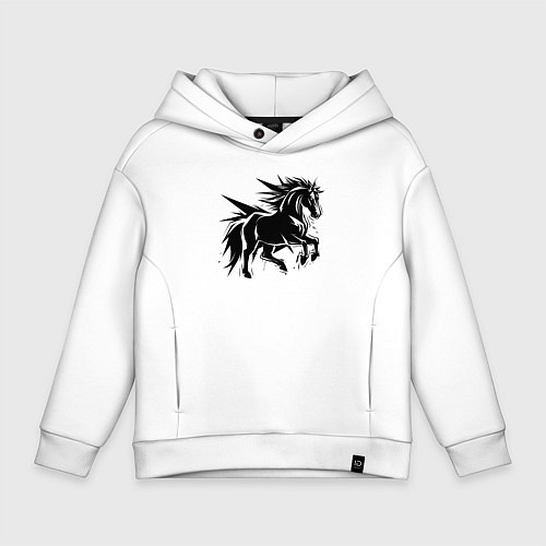 Детское худи оверсайз Черная лошадь в движении / Белый – фото 1