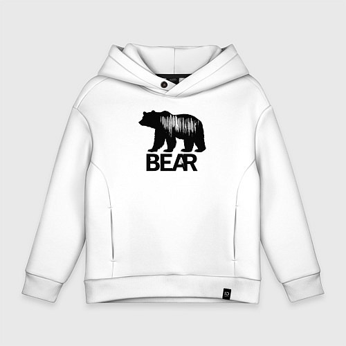 Детское худи оверсайз Черный медведь с полосами / Белый – фото 1