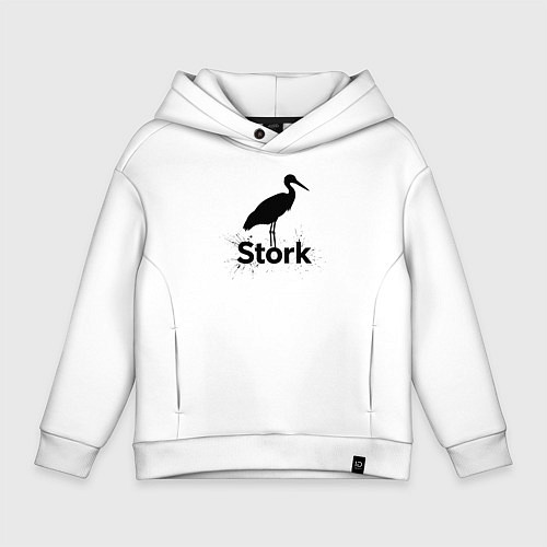 Детское худи оверсайз Аист черной краской / Белый – фото 1