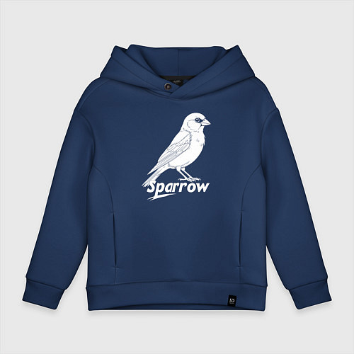 Детское худи оверсайз Воробей белый логотип / Тёмно-синий – фото 1