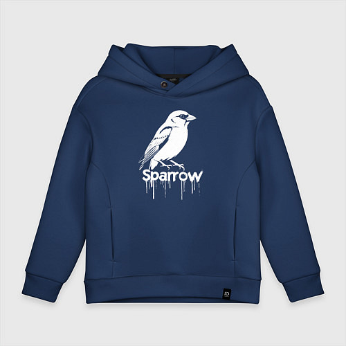 Детское худи оверсайз Воробей в стиле граффити / Тёмно-синий – фото 1