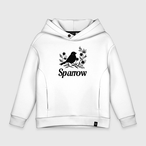 Детское худи оверсайз Воробей среди цветов / Белый – фото 1