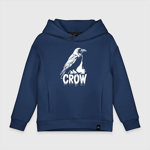 Детское худи оверсайз Ворона в стиле граффити / Тёмно-синий – фото 1
