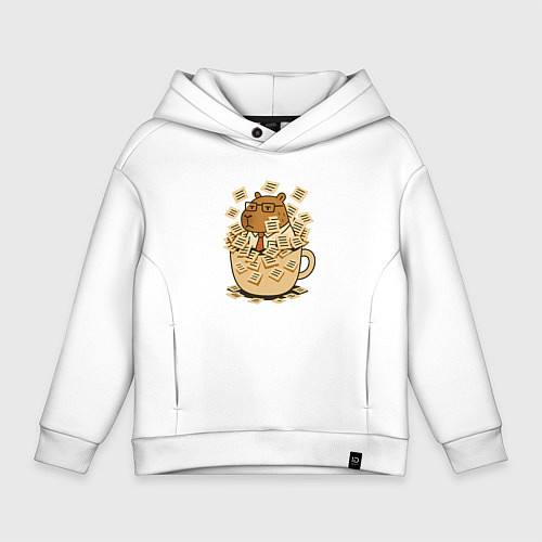 Детское худи оверсайз Менеджер капибара в кружке / Белый – фото 1