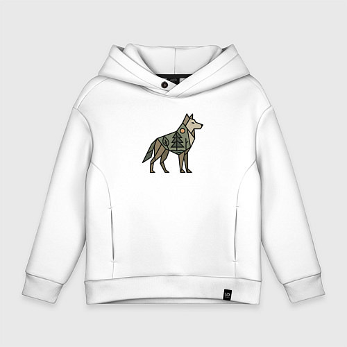 Детское худи оверсайз Геометрический волк / Белый – фото 1
