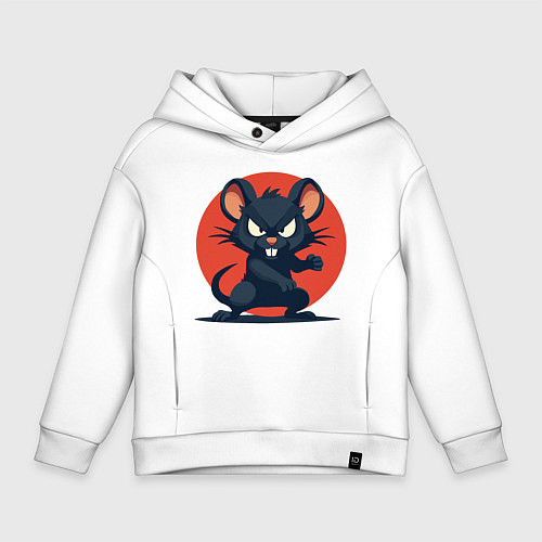 Детское худи оверсайз Мышь боец / Белый – фото 1