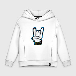 Толстовка оверсайз детская Знак рок-н-рол на стене, цвет: белый