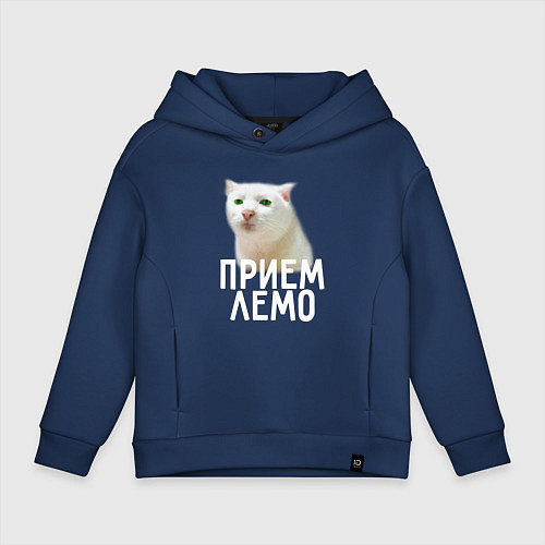 Детское худи оверсайз Приемлемо котик / Тёмно-синий – фото 1