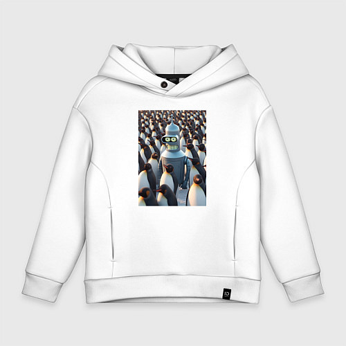 Детское худи оверсайз Bender bending robot among the penguins / Белый – фото 1