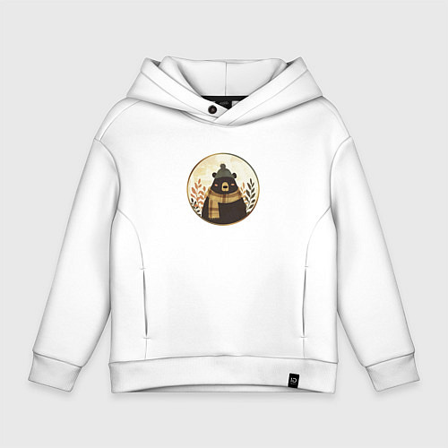 Детское худи оверсайз Мишка в шарфе и шапке / Белый – фото 1