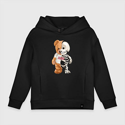 Толстовка оверсайз детская Мишка скелет, цвет: черный