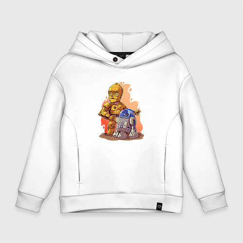 Детское худи оверсайз Звёздные войны: c3p0 и r2d2 - арт / Белый – фото 1