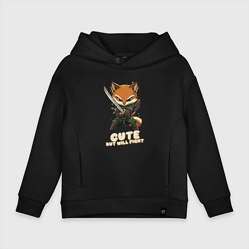 Детское худи оверсайз Милый но готов драться / Черный – фото 1
