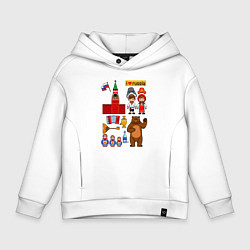 Толстовка оверсайз детская I love Russia, стереотипные символы, цвет: белый