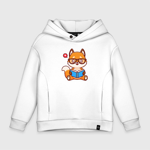 Детское худи оверсайз Лисёнок с книгой / Белый – фото 1