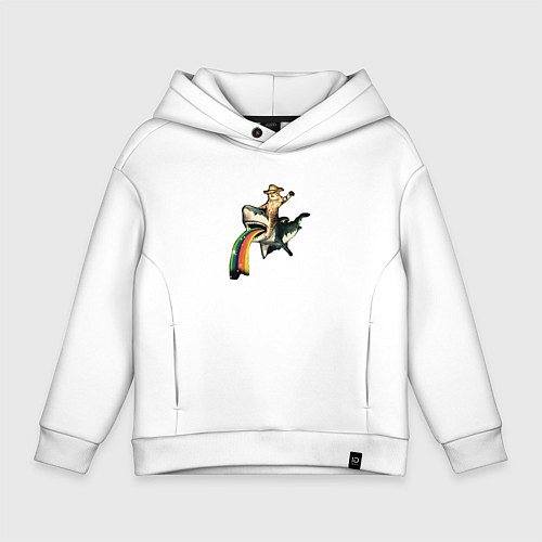 Детское худи оверсайз Кот верхом на акуле / Белый – фото 1