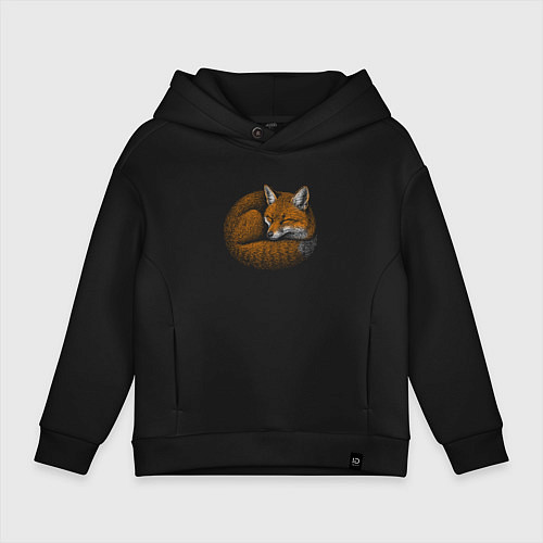 Детское худи оверсайз Спящий рыжий лисёнок / Черный – фото 1