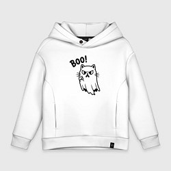 Толстовка оверсайз детская Сердитый котик призрак, цвет: белый