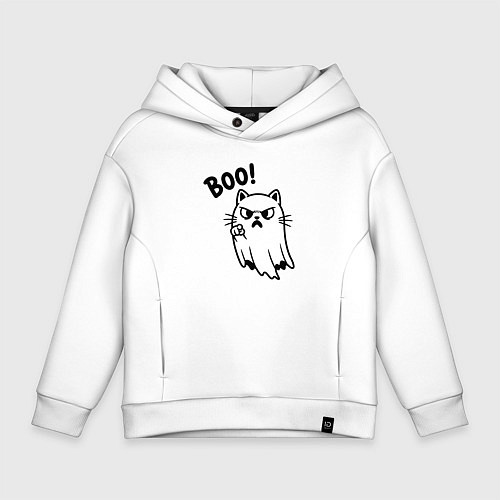 Детское худи оверсайз Сердитый котик призрак / Белый – фото 1