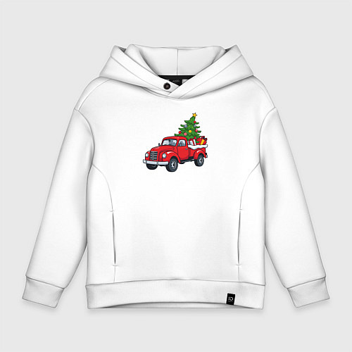 Детское худи оверсайз Машина с новогодней ёлкой и подарками / Белый – фото 1