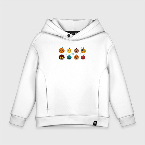 Детское худи оверсайз Разноцветные тыквы Джека на Хэллоуин / Белый – фото 1