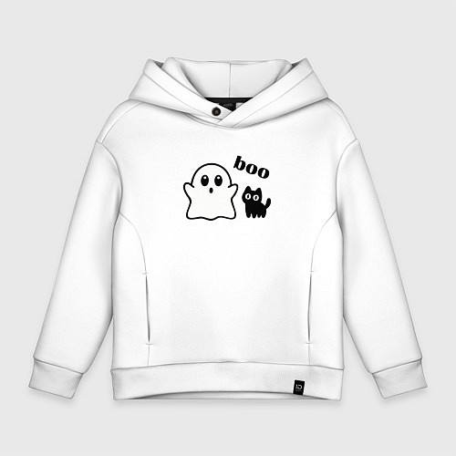 Детское худи оверсайз Хэллоуин, привидение и черный кот / Белый – фото 1