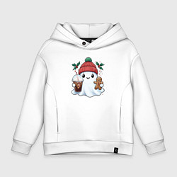 Детское худи оверсайз Милое новогоднее привидение с кофе и имбирным прян