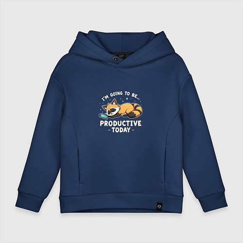Детское худи оверсайз Супер продуктивный енот / Тёмно-синий – фото 1