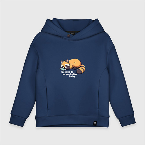 Детское худи оверсайз Ленивый енот с телефоном / Тёмно-синий – фото 1