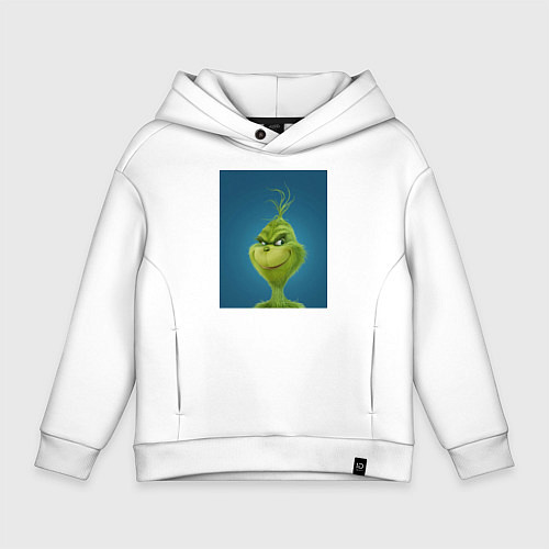 Детское худи оверсайз Гринч что-то замышляет на новый год / Белый – фото 1