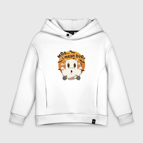 Детское худи оверсайз Корова привидение: moo-boo - буу-муу / Белый – фото 1