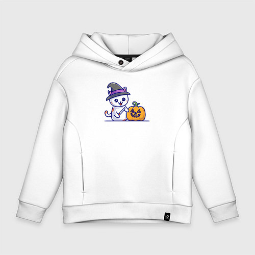 Детское худи оверсайз Cat pumpkin / Белый – фото 1