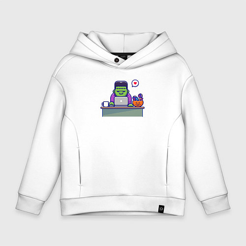 Детское худи оверсайз Франкенштейн за столом / Белый – фото 1