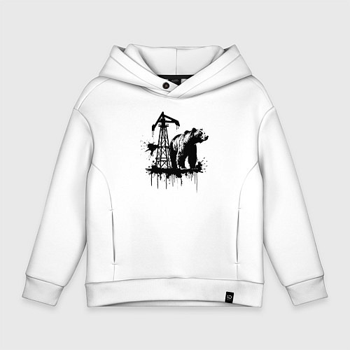 Детское худи оверсайз Медведь и нефть / Белый – фото 1