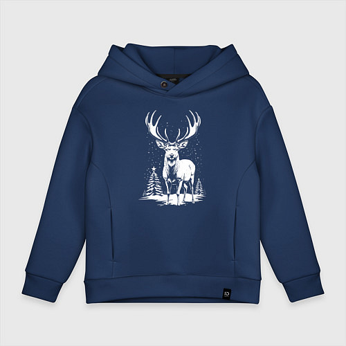 Детское худи оверсайз Зимний олень / Тёмно-синий – фото 1