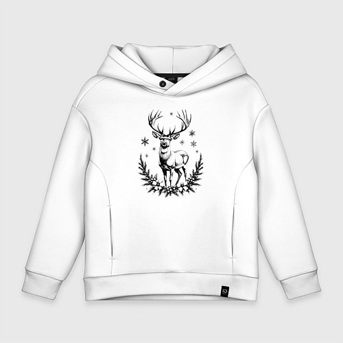 Детское худи оверсайз Зимний новогодний олень / Белый – фото 1