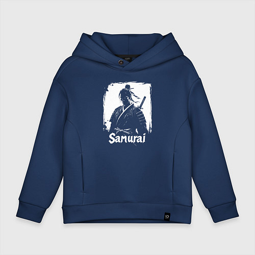 Детское худи оверсайз Портрет самурая / Тёмно-синий – фото 1