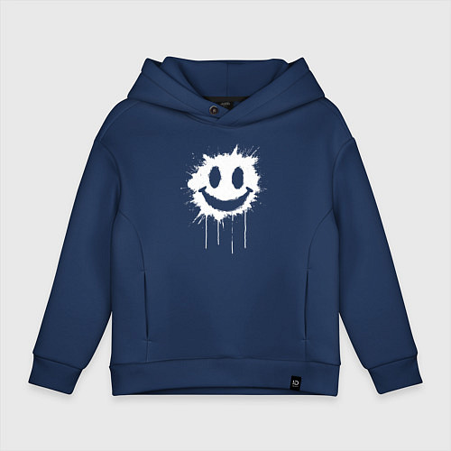 Детское худи оверсайз Смайл белой краской / Тёмно-синий – фото 1