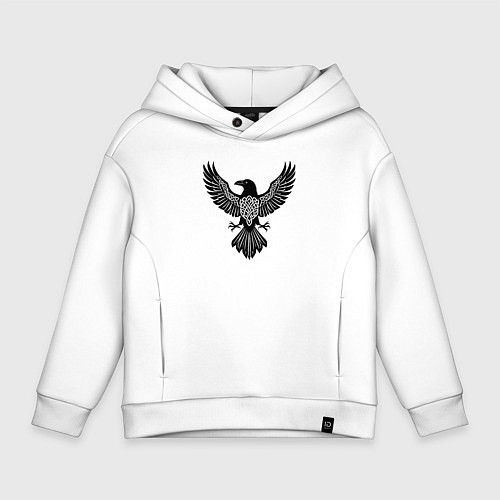 Детское худи оверсайз Ворон символ - оберег в кельтском стиле / Белый – фото 1