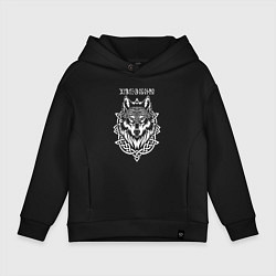 Толстовка оверсайз детская Живи свободно - волк в кельтском стиле, цвет: черный