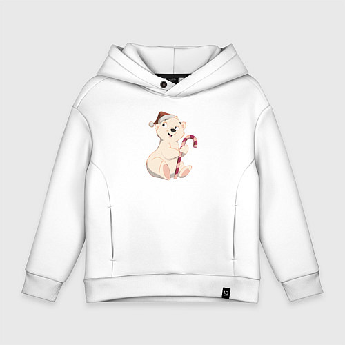 Детское худи оверсайз Медвежонок с конфетой / Белый – фото 1
