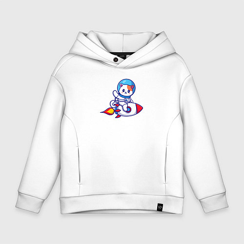 Детское худи оверсайз Котик на ракете / Белый – фото 1