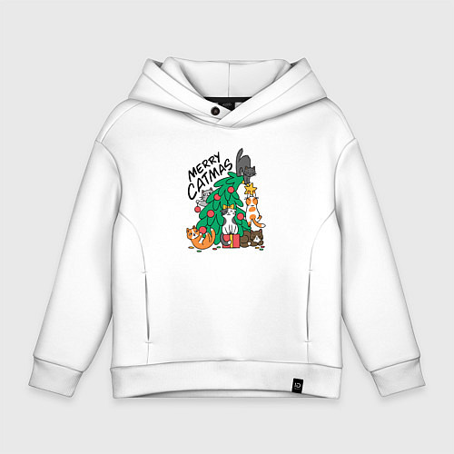 Детское худи оверсайз Merry catmas / Белый – фото 1