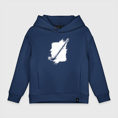 Детское худи оверсайз Хоккейная клюшка в квадрате / Тёмно-синий – фото 1