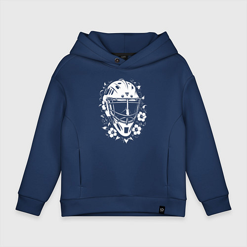 Детское худи оверсайз Шлем-маска в цветочном обрамлении / Тёмно-синий – фото 1