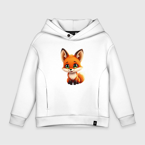 Детское худи оверсайз Пушистая радость: Лисёнок в мультяшном стиле / Белый – фото 1