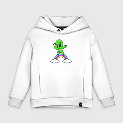 Толстовка оверсайз детская Пришелец на радуге, цвет: белый