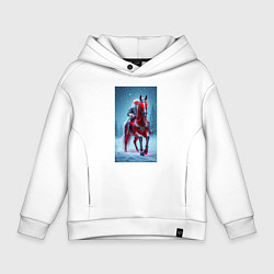 Толстовка оверсайз детская Кибер-Санта: всадник на красной лошади, цвет: белый