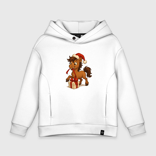 Детское худи оверсайз Лошадка распаковывает подарок / Белый – фото 1