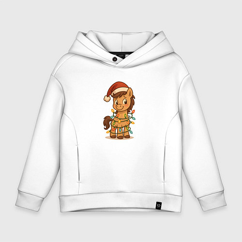 Детское худи оверсайз Лошадка в гирлянде / Белый – фото 1